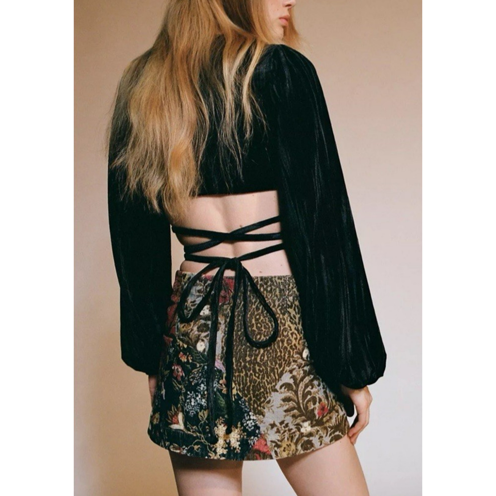 Urban Outfitters Florentina Wrap Top Small Black Velvet Whimsygoth Fairy Grunge - Picture 2 of 11